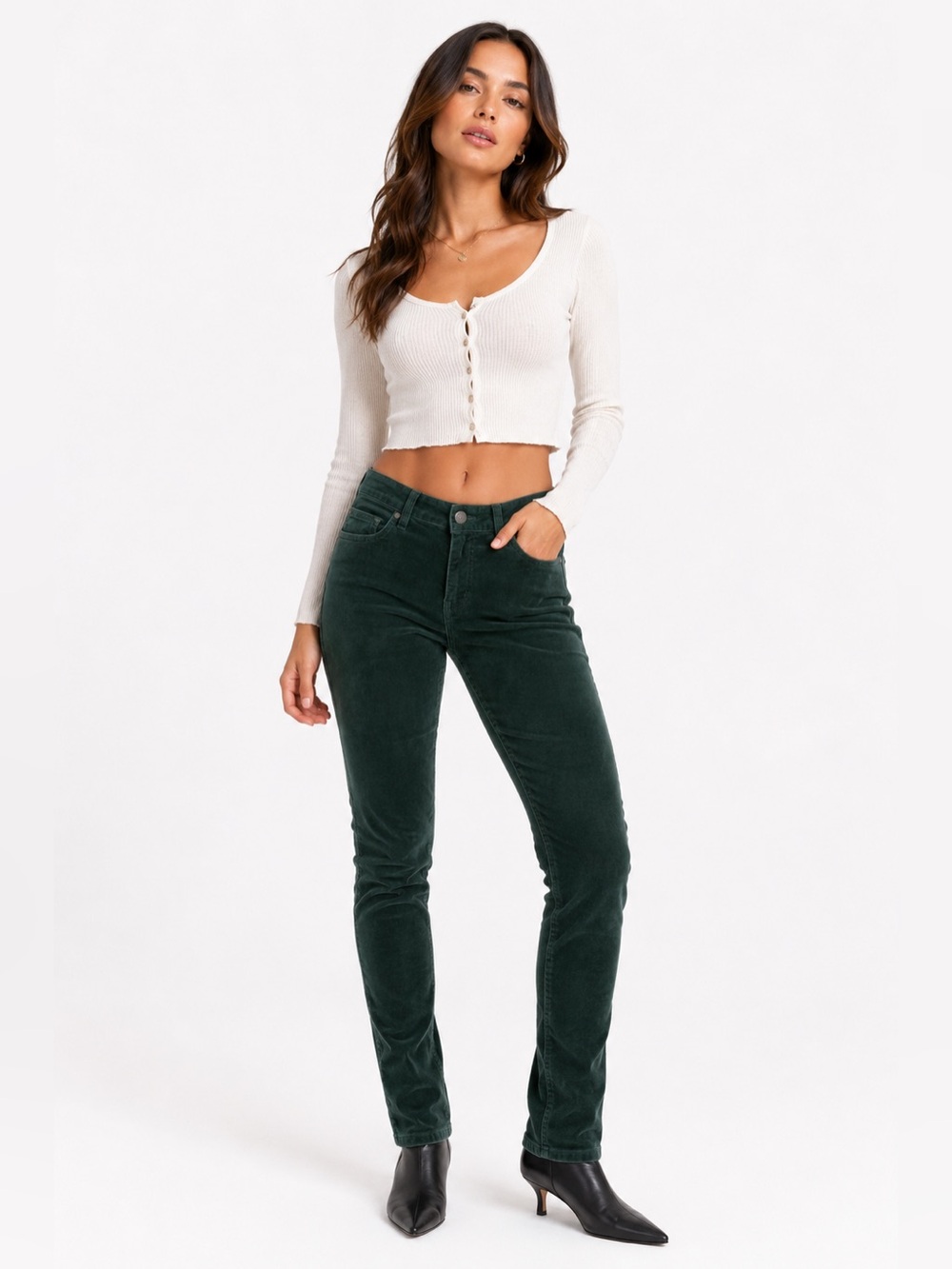 Y2K Vintage CAbi Soft Corduroy Skinny Pants/Jeans (Hunter Green) Size 4